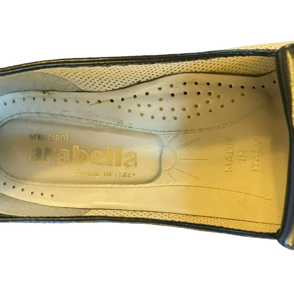 Vintage Breazioni Arabella US9 Heels Shoes Italy Navy White Leather Vero Cuoio - Picture 7 of 9